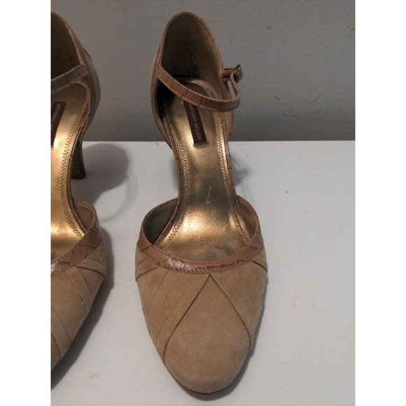 Antonio Melani Heels Brown Suede Leather w Strap Sz 8.5M Reptile Pattern Accent - Picture 3 of 8